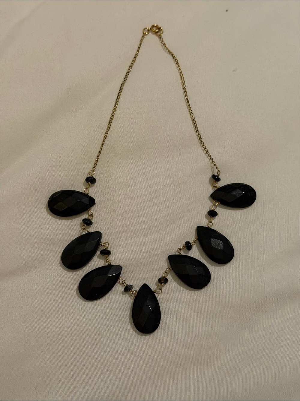 Gold-tone Chain Black Teardrop Statement Necklace